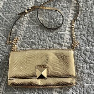 Michael Kors Gold Clutch with Pyramid Stud Detail
